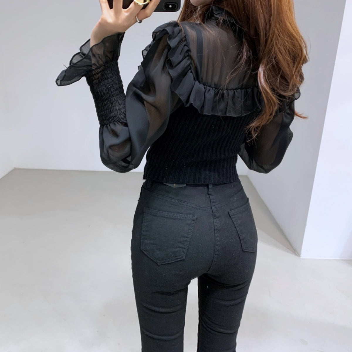 Tops/ シフォンニット切り替えトップス ST/No.27243