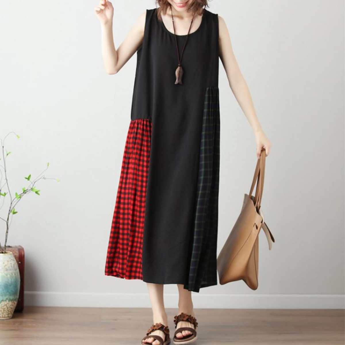 Dress/ チェック配色 マキシワンピース ST/No.27282