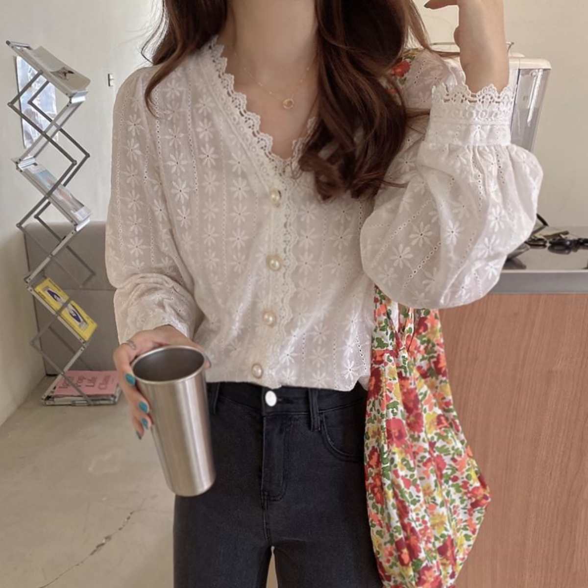 Tops/ フラワー刺繍スモックブラウス ST/No.27278