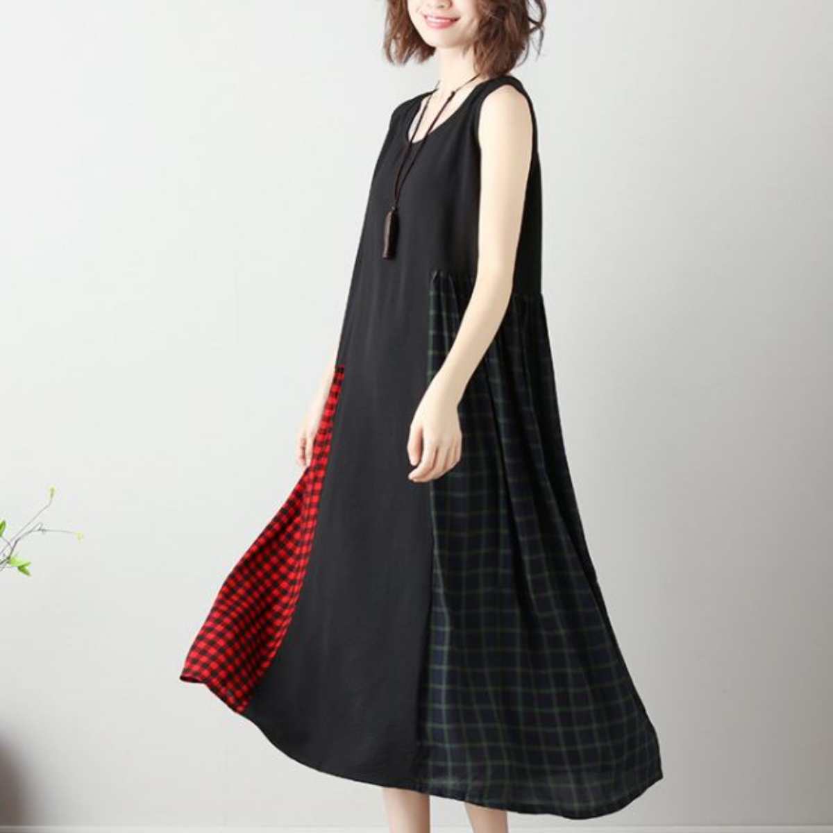 Dress/ チェック配色 マキシワンピース ST/No.27282