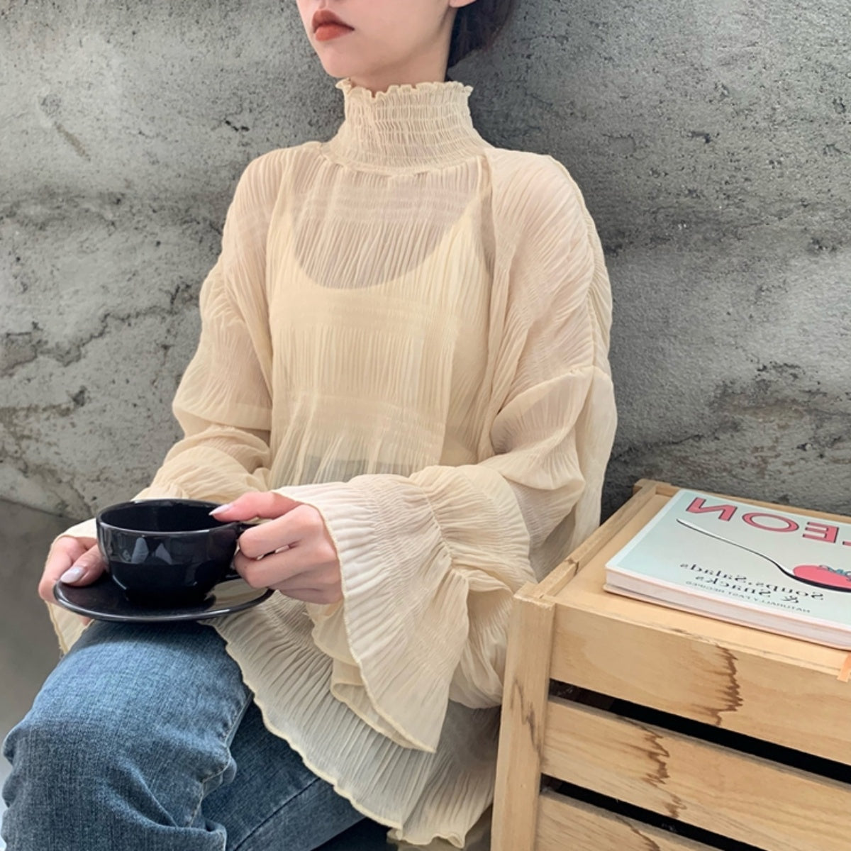 Blouse/ シアーシャーリングシフォンブラウス ST/No.27196