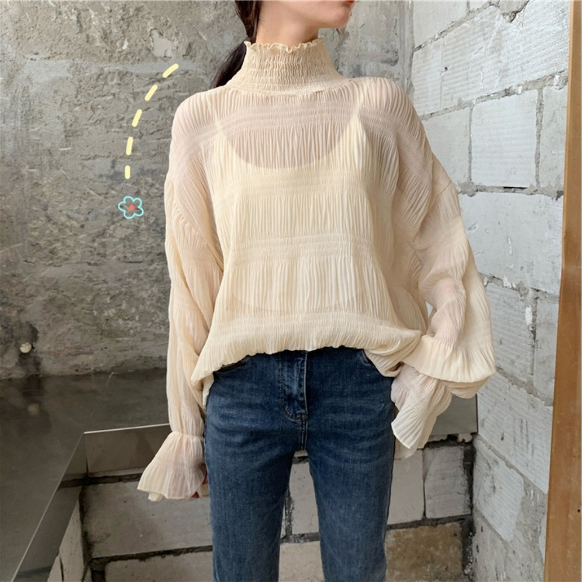 Blouse/ シアーシャーリングシフォンブラウス ST/No.27196