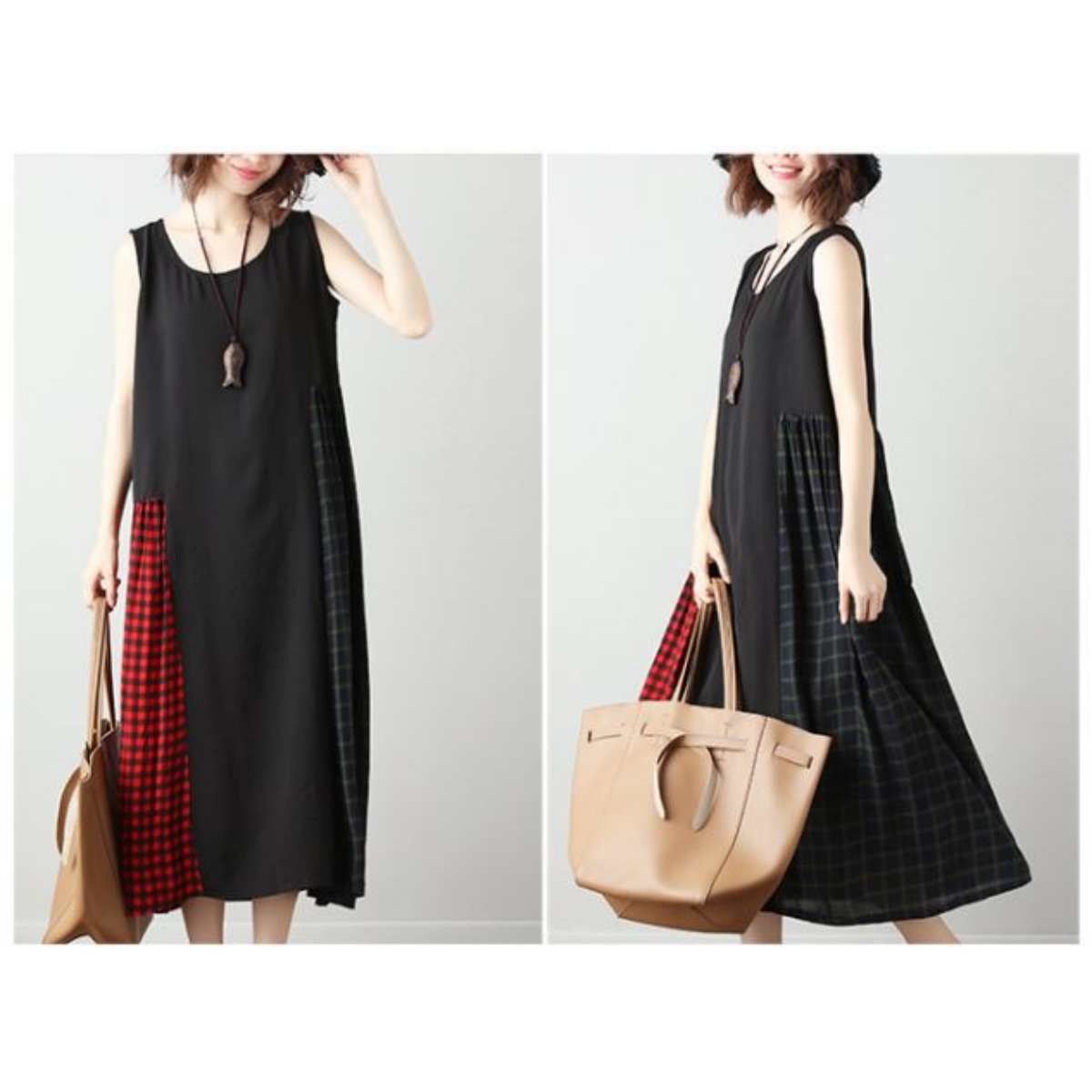 Dress/ チェック配色 マキシワンピース ST/No.27282
