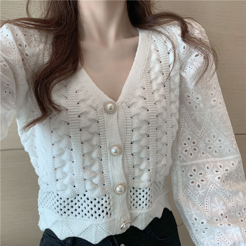 Knit / Vネックカラミレース袖カーデ ST/No.27227