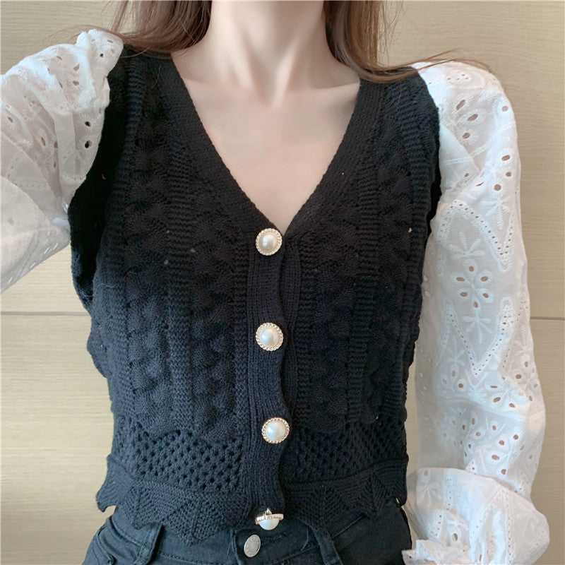 Knit / Vネックカラミレース袖カーデ ST/No.27227