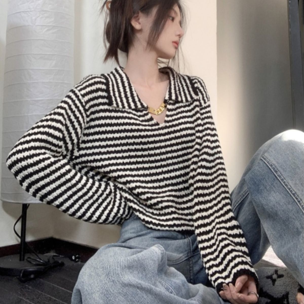 Knit/チャーム付ボーダーニットトップス ST/No.27813