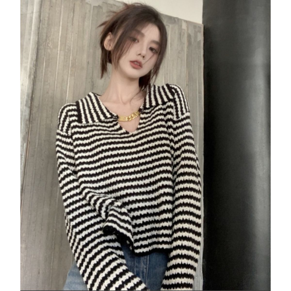 Knit/チャーム付ボーダーニットトップス ST/No.27813