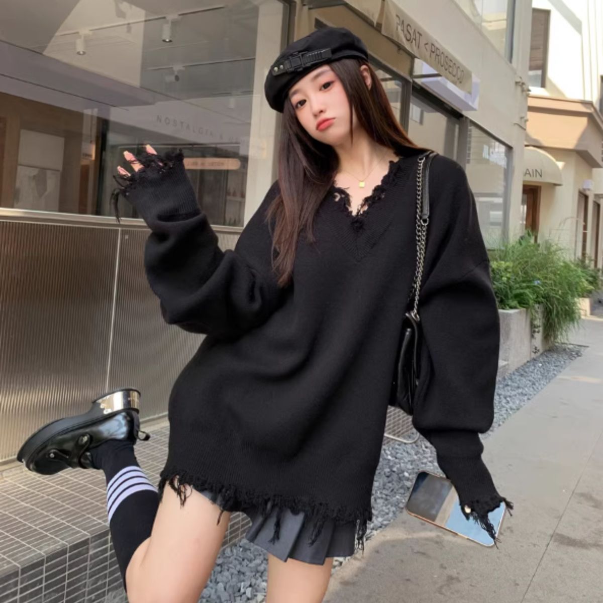 Knit/ダメージ加工Vネックニット ST/No.27814