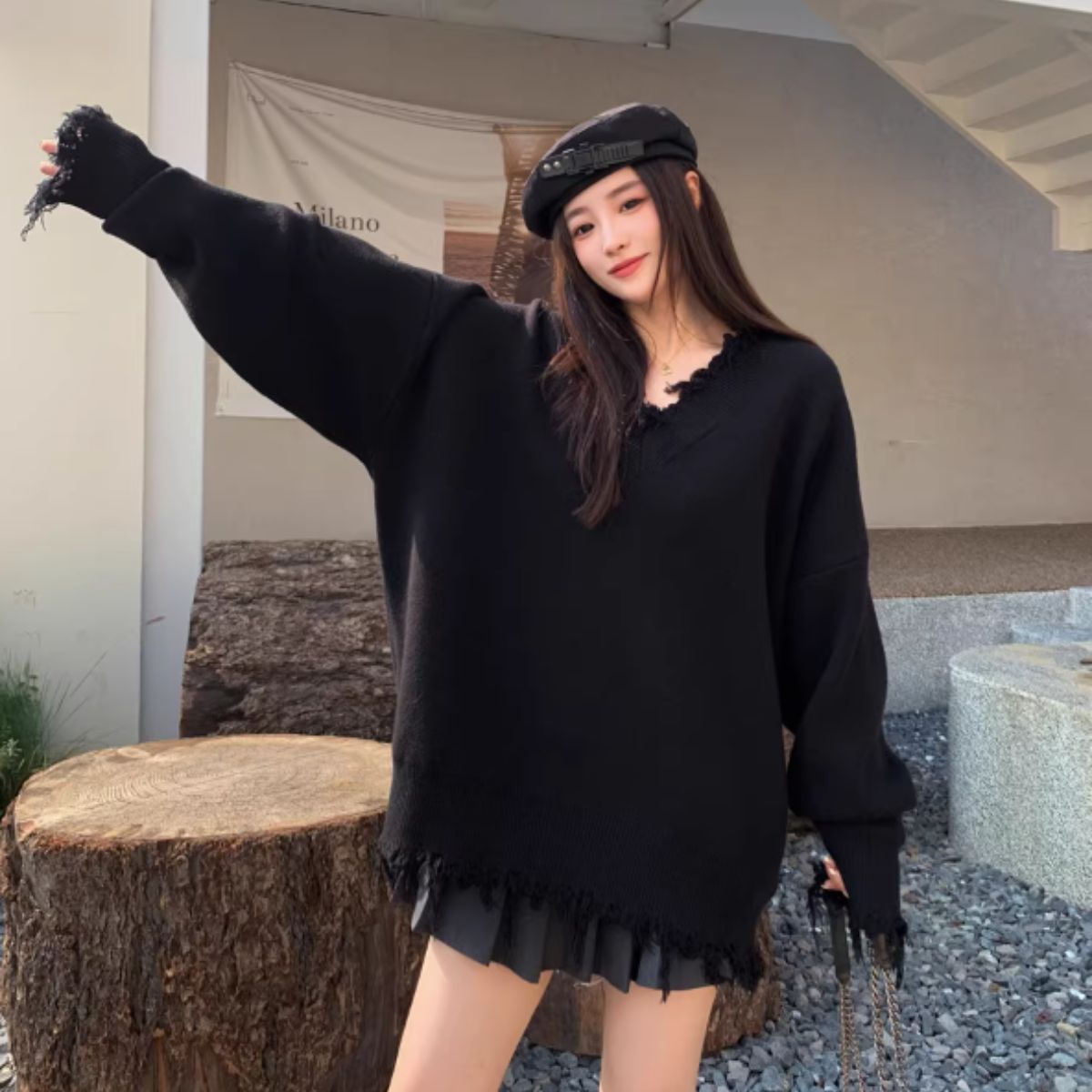 Knit/ダメージ加工Vネックニット ST/No.27814