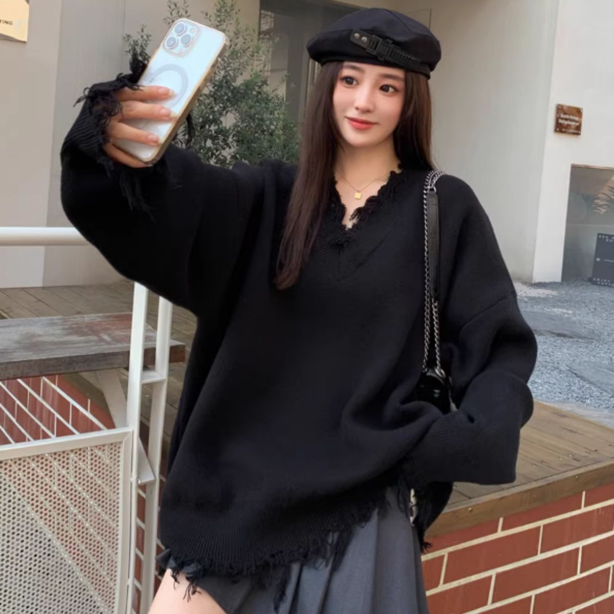 Knit/ダメージ加工Vネックニット ST/No.27814