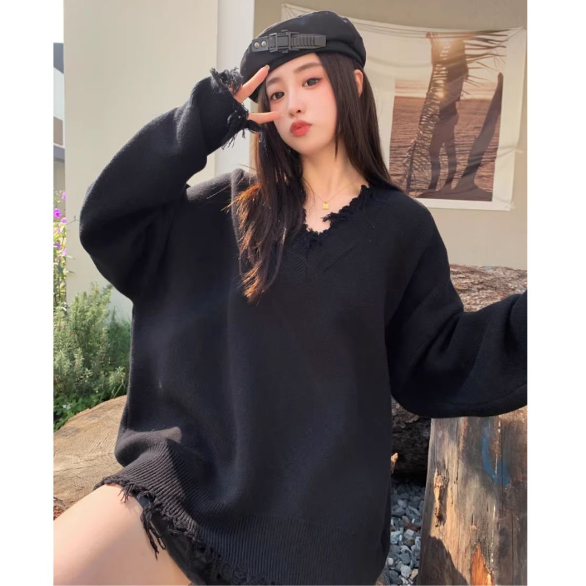 Knit/ダメージ加工Vネックニット ST/No.27814