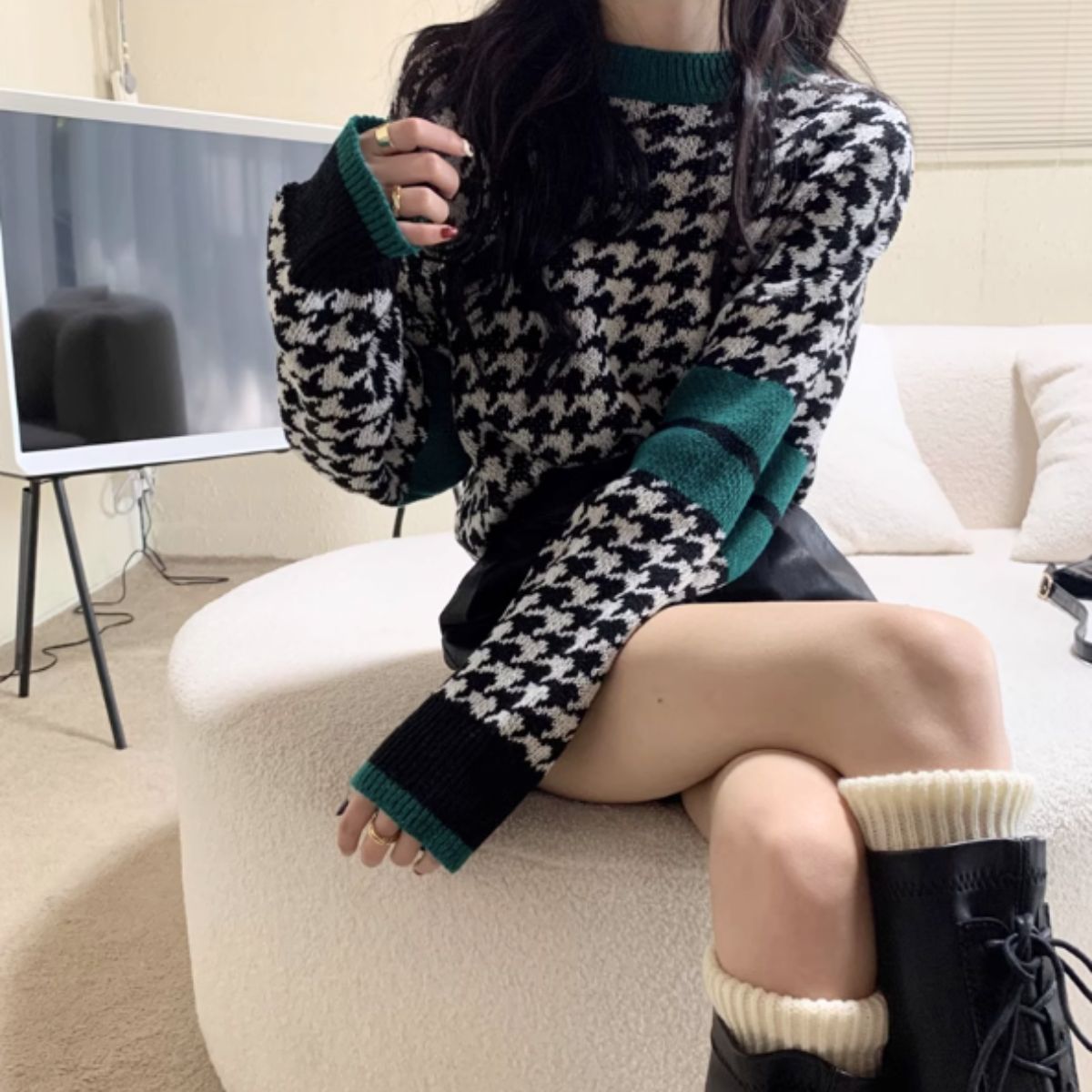 Knit/千鳥総柄ニットプルオーバー ST/No.27831
