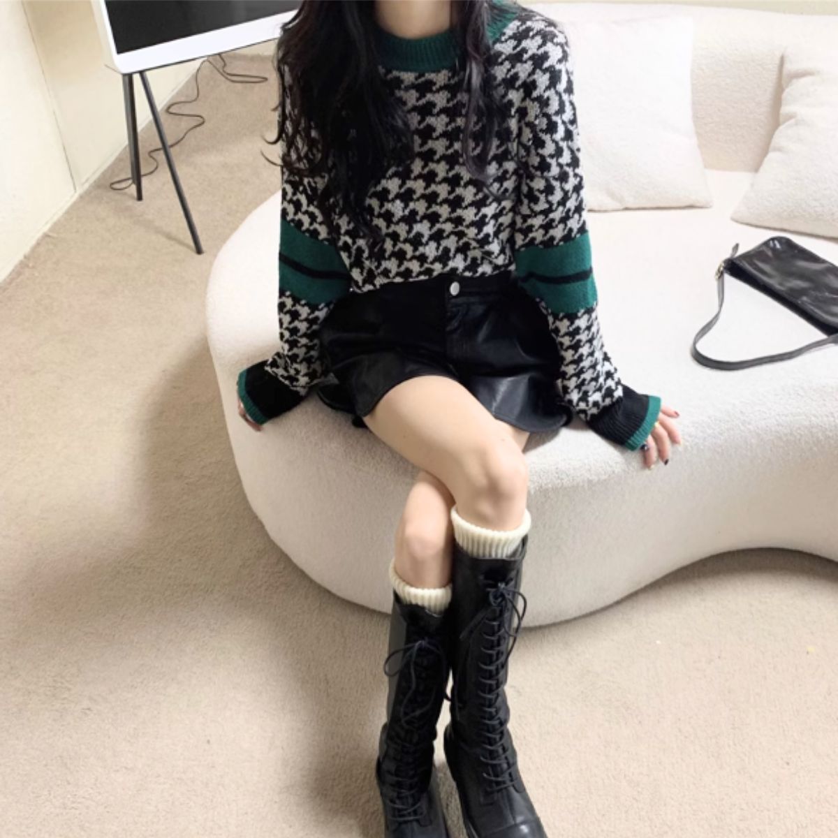 Knit/千鳥総柄ニットプルオーバー ST/No.27831
