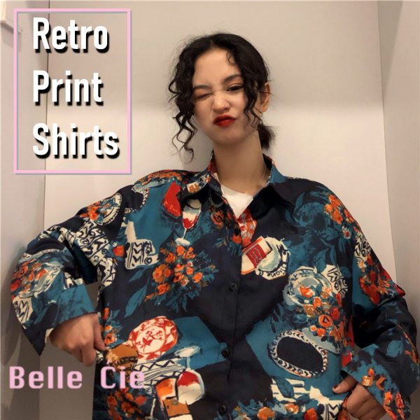 Shirts/レトロ花柄プリントサテンシャツ ST/No.27450 – Belle Ćie