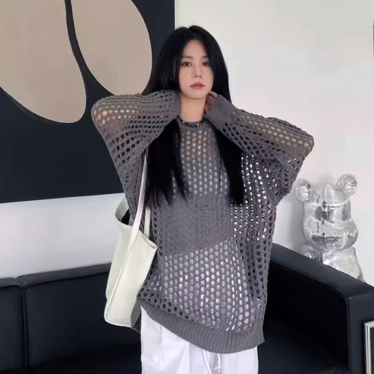 Knit/メッシュニットルーズトップス ST/No.22018