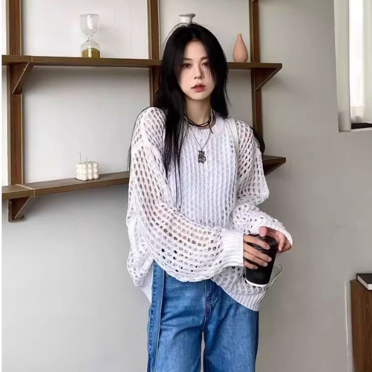 Knit/メッシュニットルーズトップス ST/No.22018