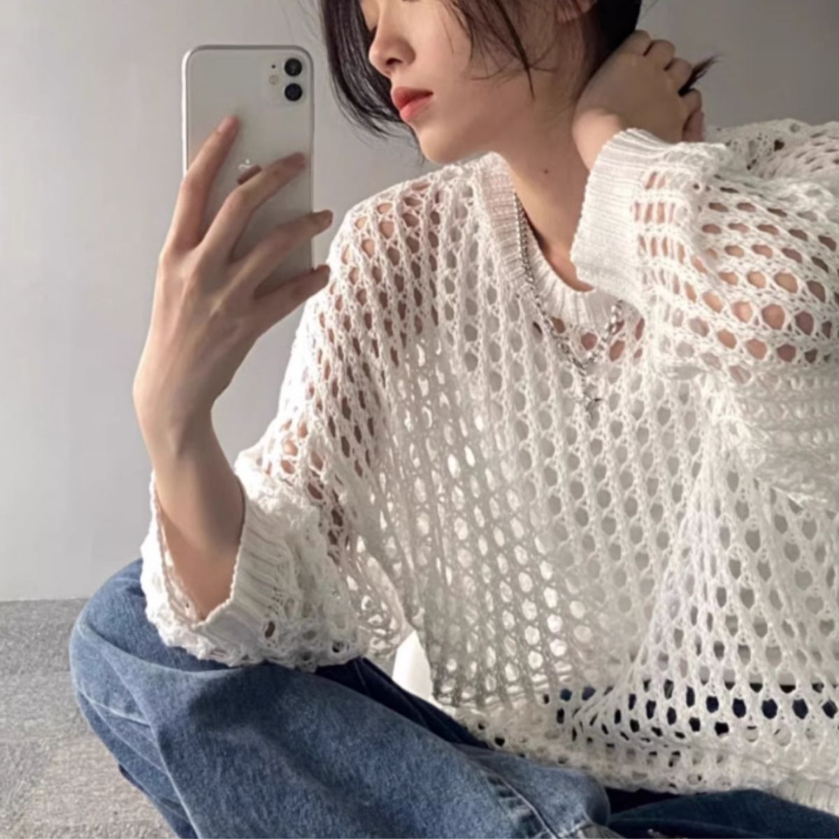 Knit/メッシュニットルーズトップス ST/No.22018