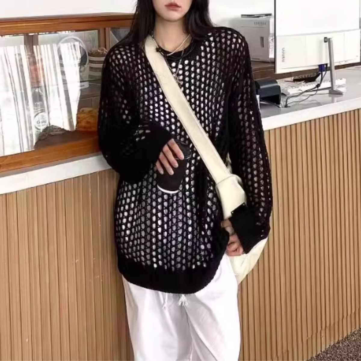 Knit/メッシュニットルーズトップス ST/No.22018