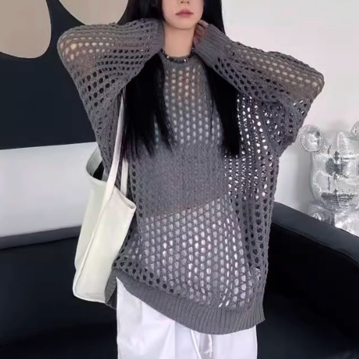 Knit/メッシュニットルーズトップス ST/No.22018