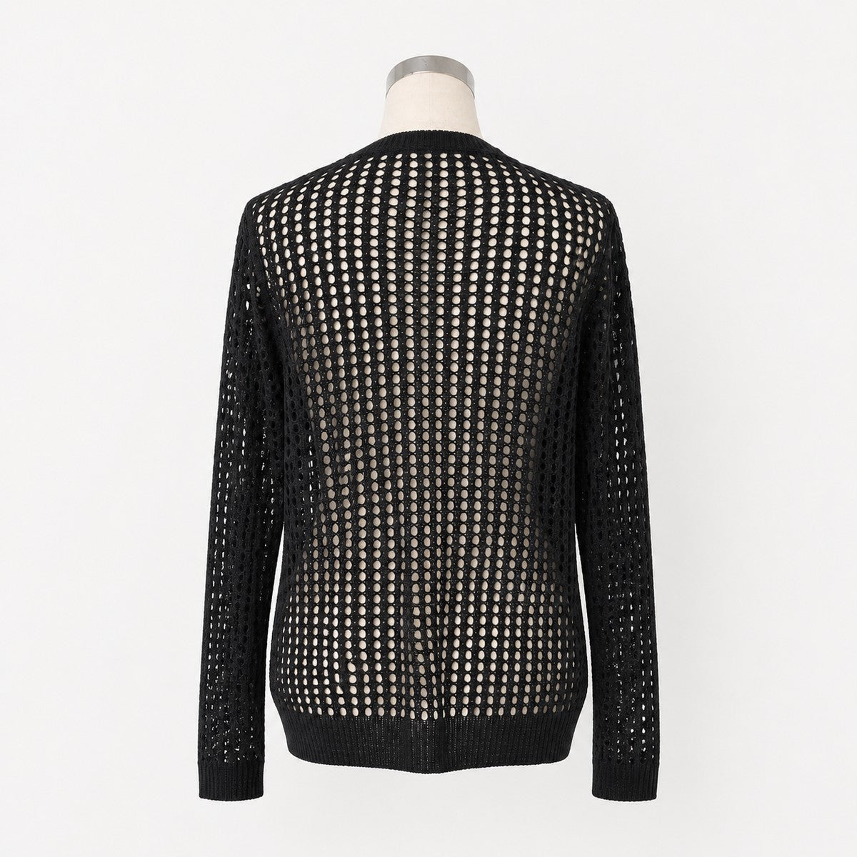 Knit/メッシュニットルーズトップス ST/No.22018 ブラック 実物撮影 背面