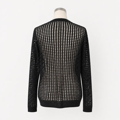 Knit/メッシュニットルーズトップス ST/No.22018 ブラック 実物撮影 背面