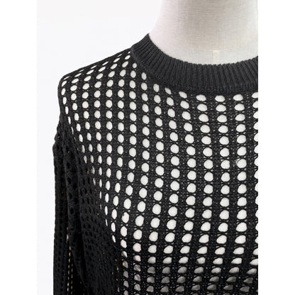 Knit/メッシュニットルーズトップス ST/No.22018 ブラック 実物撮影 生地アップ