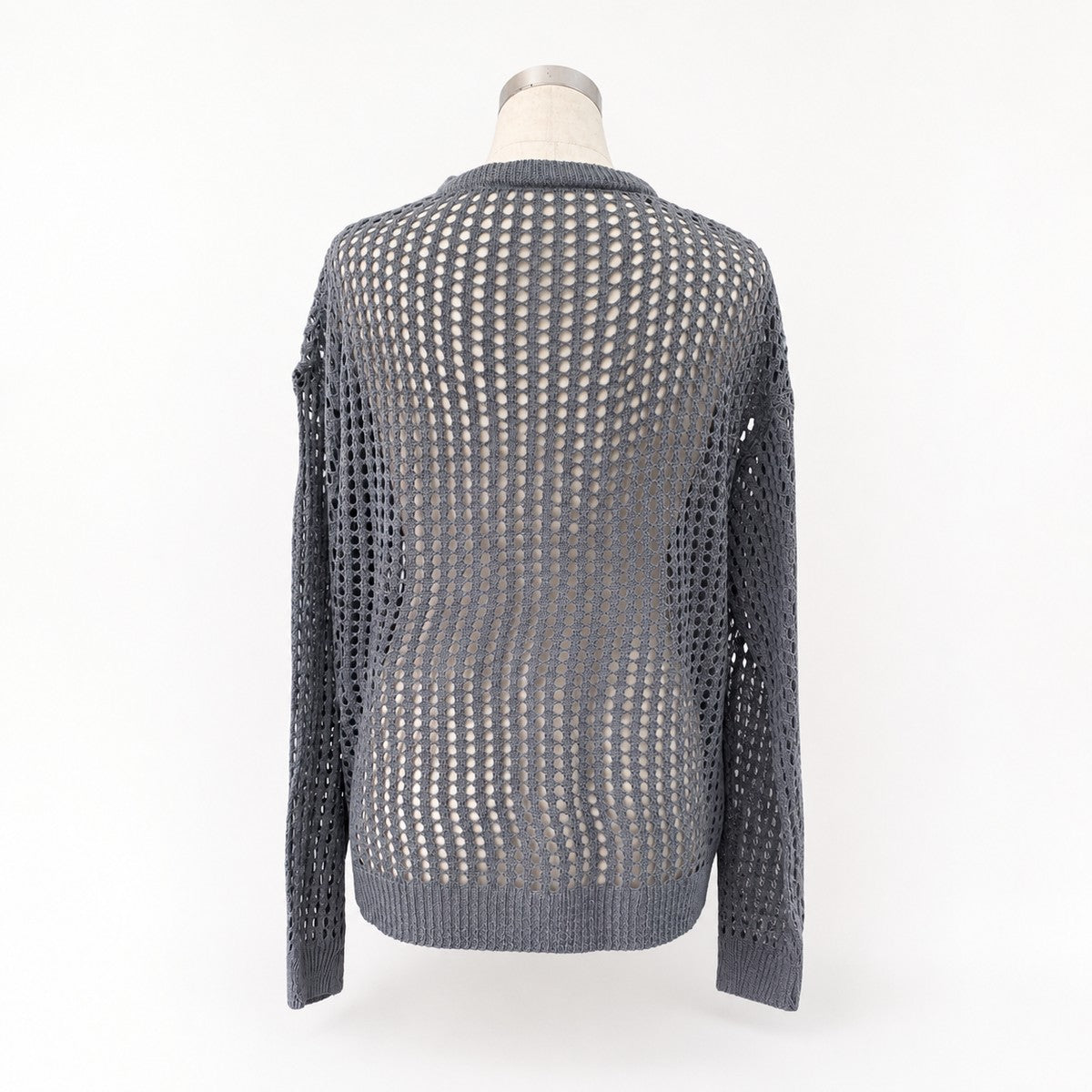 Knit/メッシュニットルーズトップス ST/No.22018 グレー 実物撮影 背面