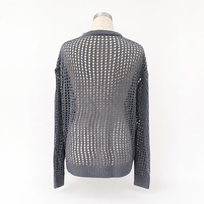 Knit/メッシュニットルーズトップス ST/No.22018 グレー 実物撮影 背面
