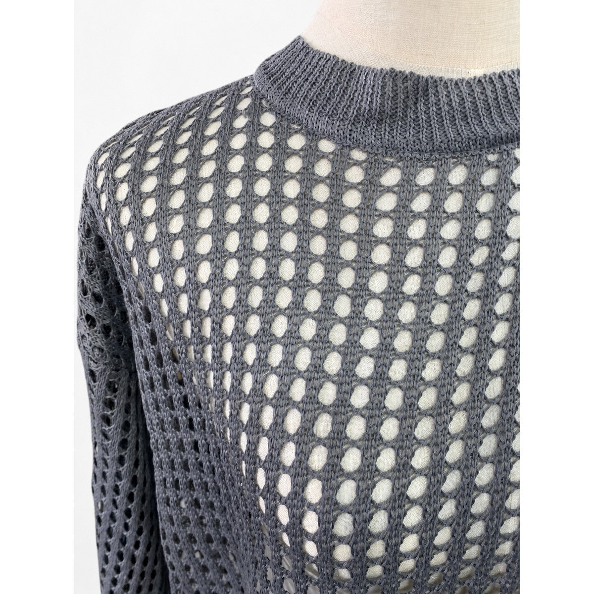 Knit/メッシュニットルーズトップス ST/No.22018 グレー 実物撮影 生地アップ