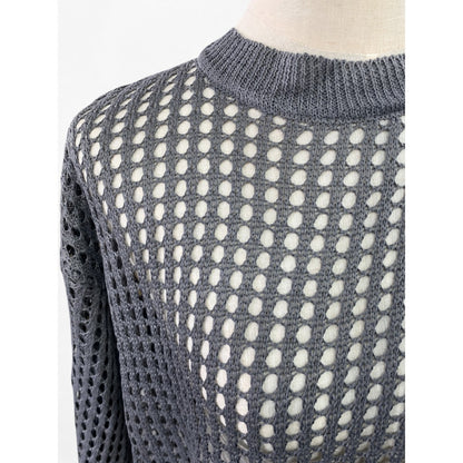 Knit/メッシュニットルーズトップス ST/No.22018 グレー 実物撮影 生地アップ