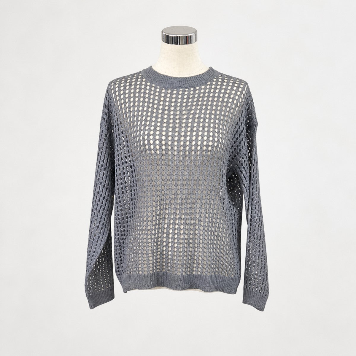 Knit/メッシュニットルーズトップス ST/No.22018 グレー 実物撮影 正面