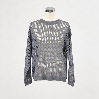 Knit/メッシュニットルーズトップス ST/No.22018 グレー 実物撮影 正面