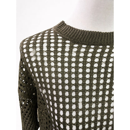Knit/メッシュニットルーズトップス ST/No.22018 カーキ 実物撮影 生地アップ