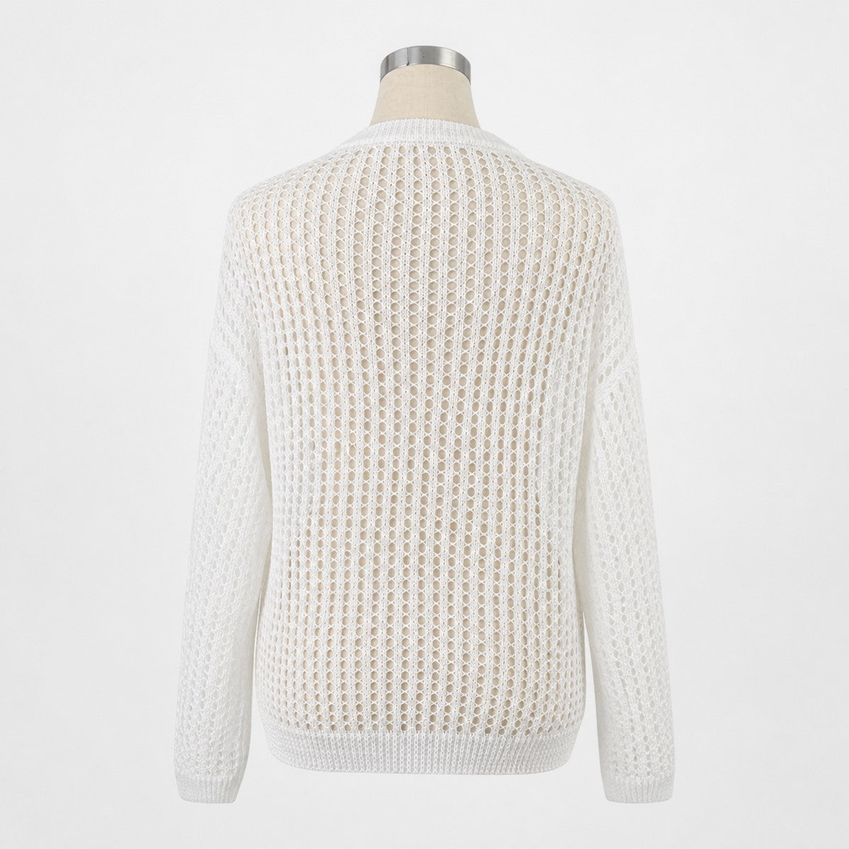Knit/メッシュニットルーズトップス ST/No.22018 ホワイト 実物撮影 背面