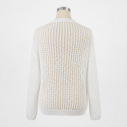 Knit/メッシュニットルーズトップス ST/No.22018 ホワイト 実物撮影 背面