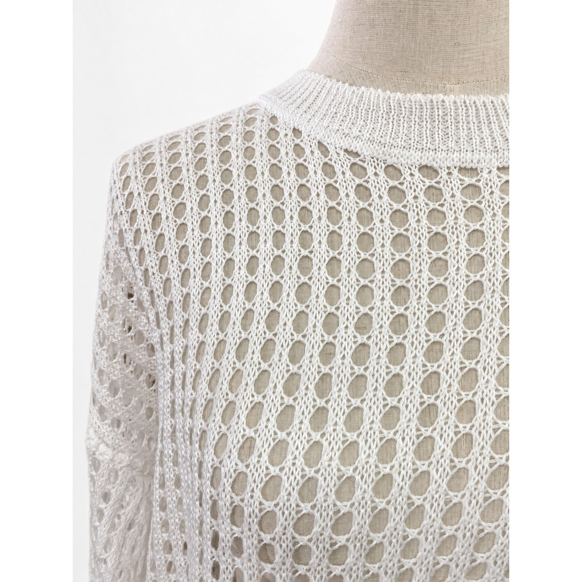 Knit/メッシュニットルーズトップス ST/No.22018 ホワイト 実物撮影 生地アップ