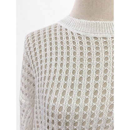 Knit/メッシュニットルーズトップス ST/No.22018 ホワイト 実物撮影 生地アップ