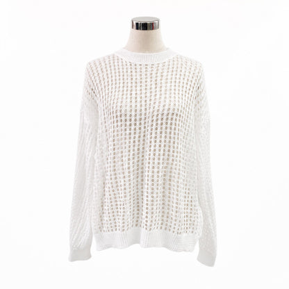 Knit/メッシュニットルーズトップス ST/No.22018 ホワイト 実物撮影 正面