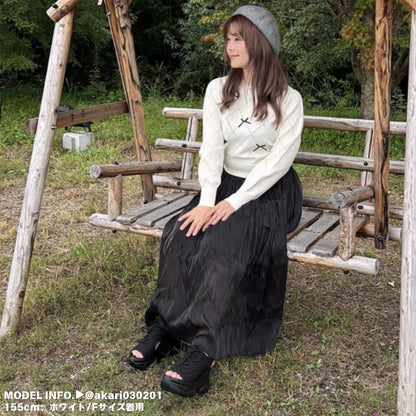 Knit/透かしダイヤ柄リボントップス ST/No.22041