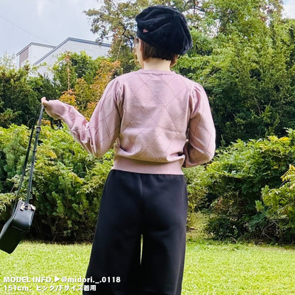 Knit/透かしダイヤ柄リボントップス ST/No.22041