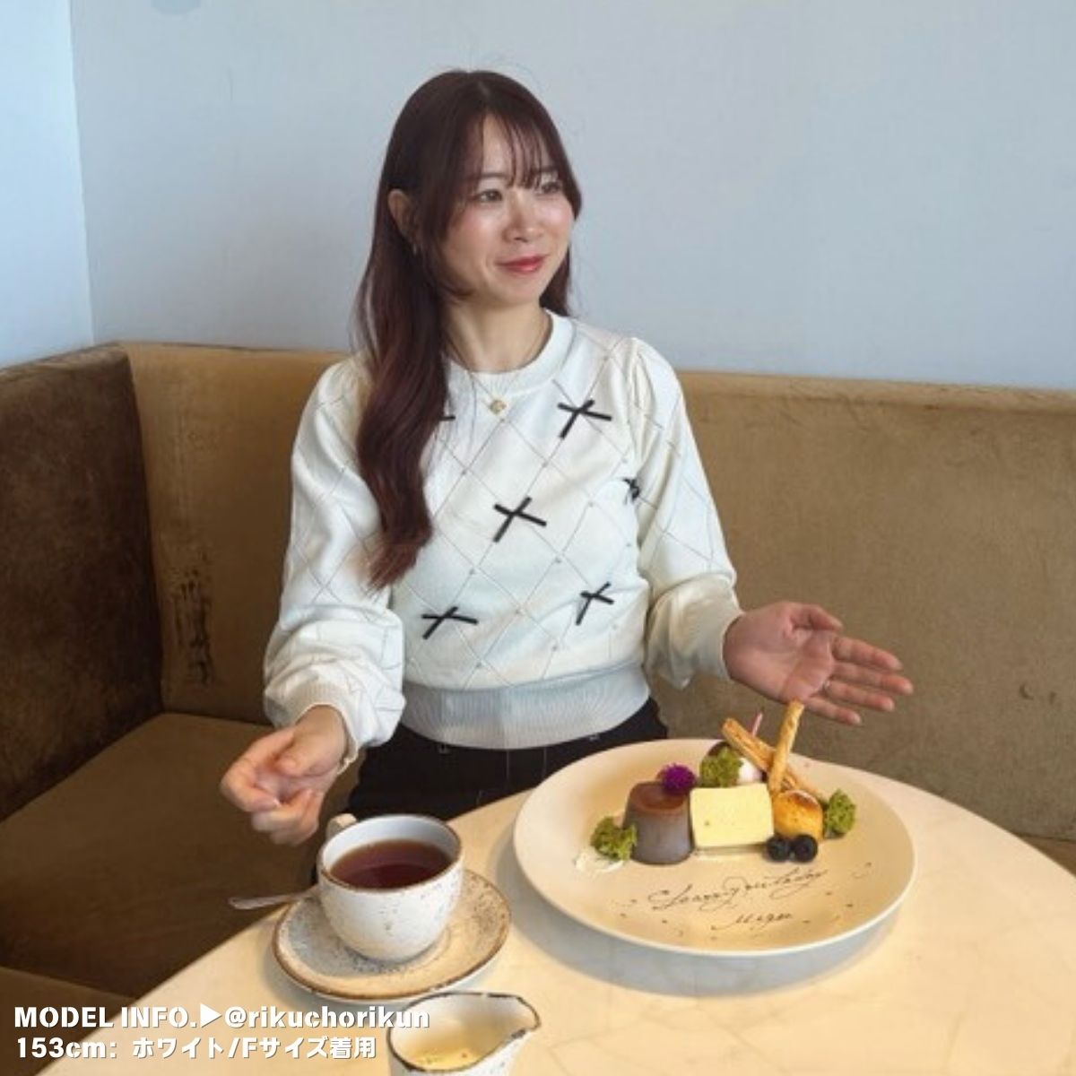 Knit/透かしダイヤ柄リボントップス ST/No.22041