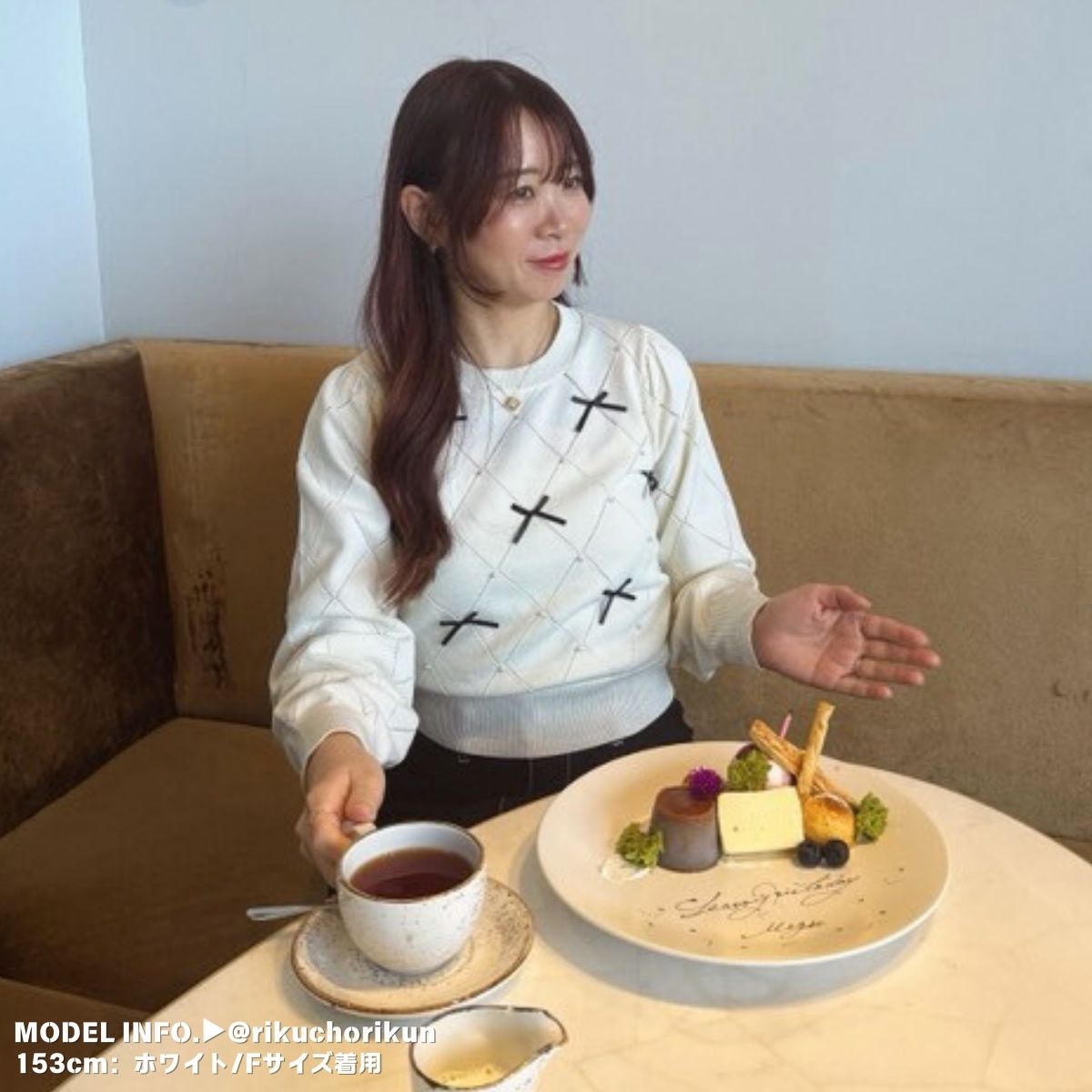 Knit/透かしダイヤ柄リボントップス ST/No.22041