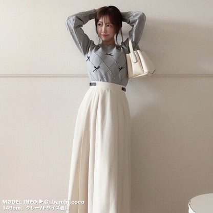 Knit/透かしダイヤ柄リボントップス ST/No.22041