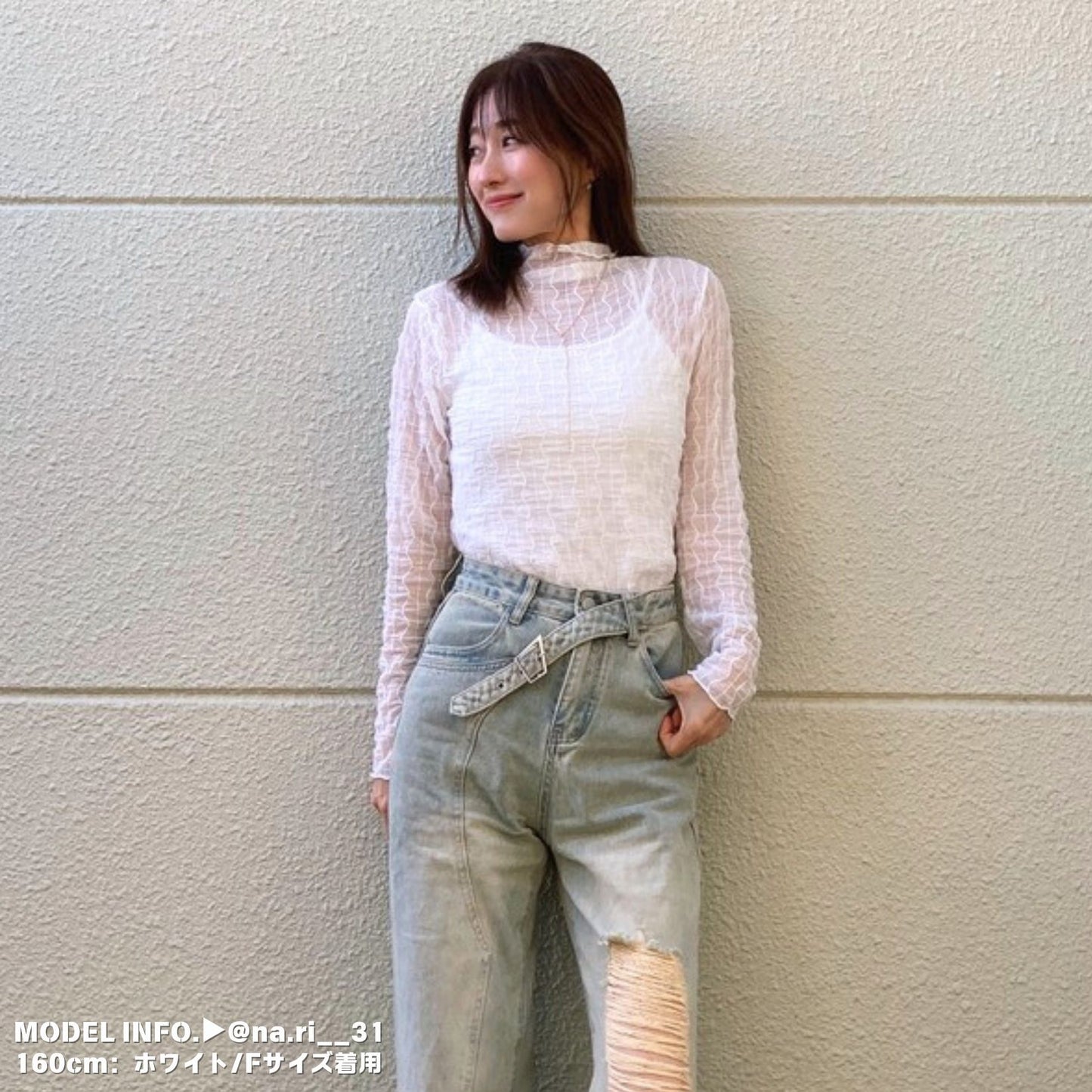 シアートップス ハイネック レディース 長袖 透け感 インナー シースルー レイヤード 韓国ファッション Belle Cie ST/No.22047