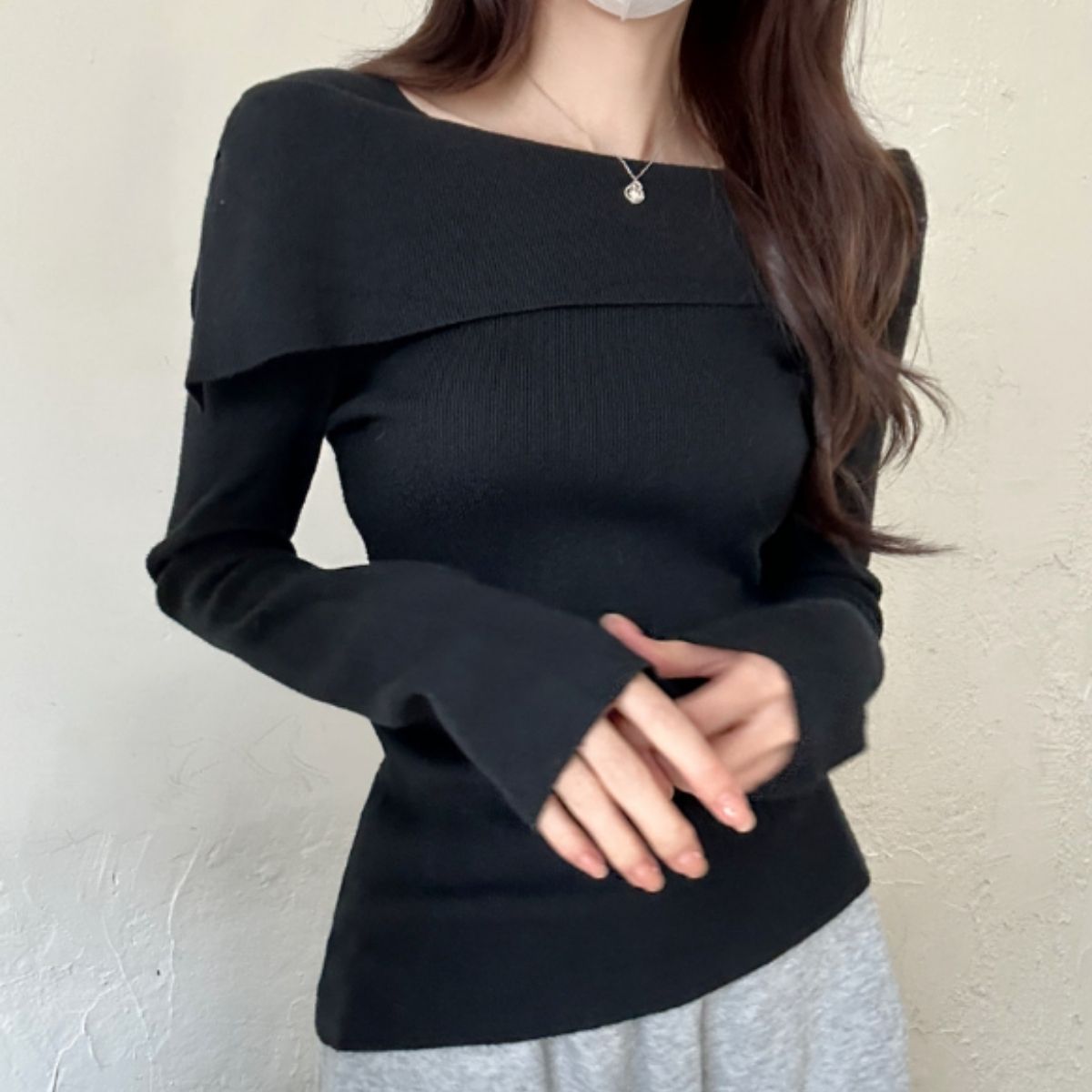 Knit/ケープカラーオフショルトップス ST/No.22057
