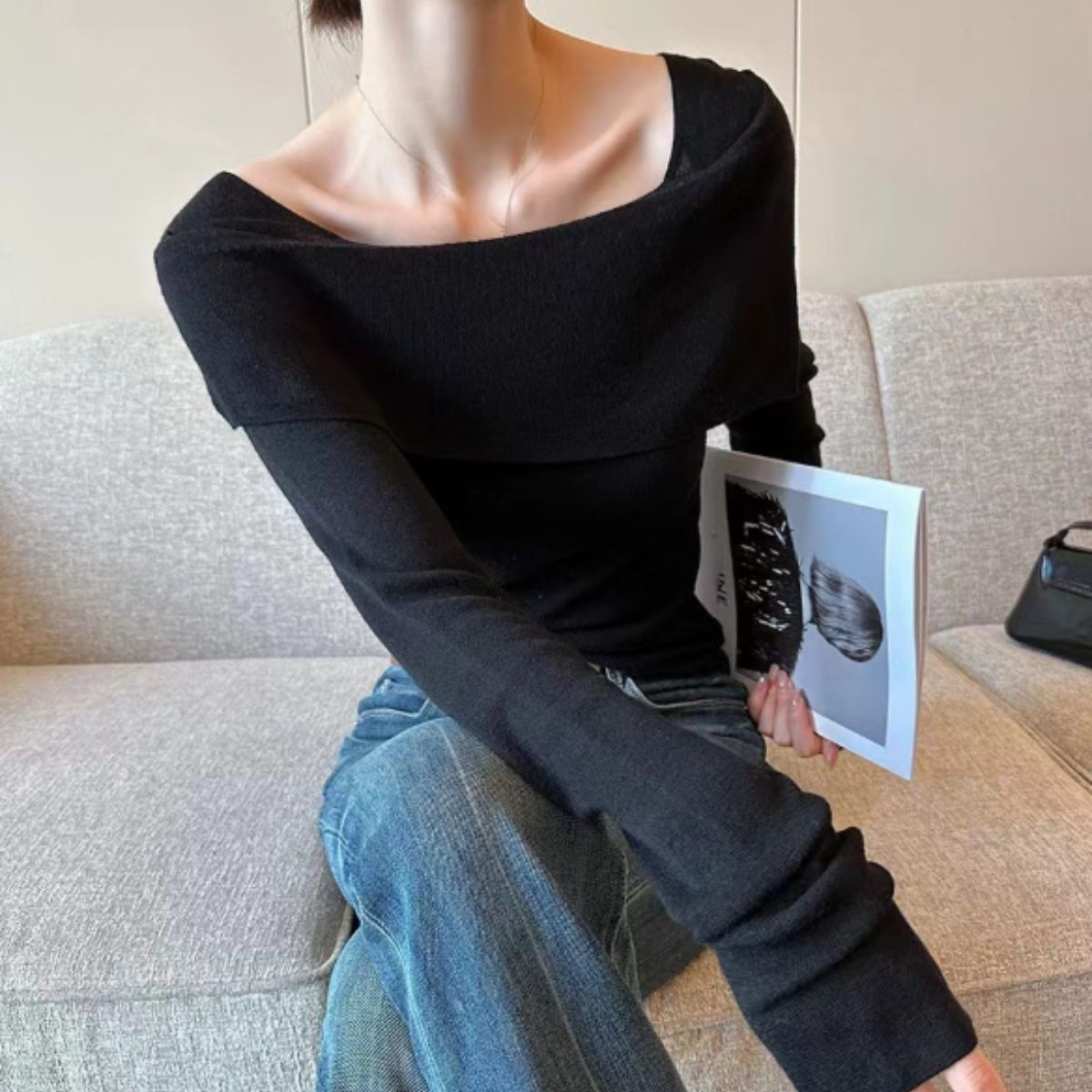 Knit/ケープカラーオフショルトップス ST/No.22057