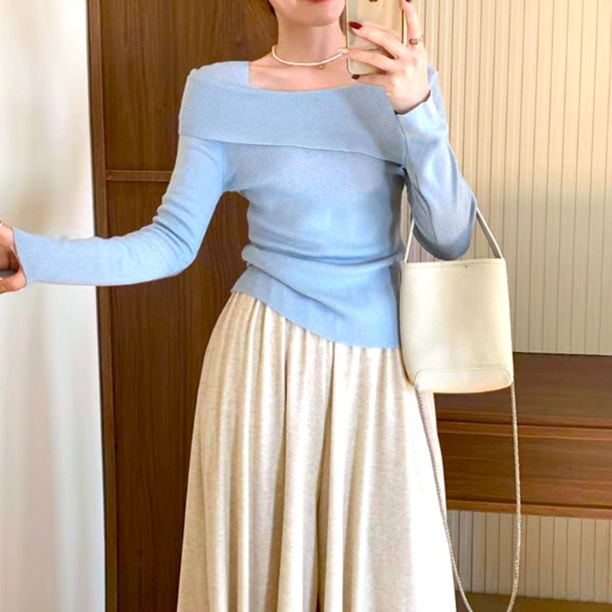 Knit/ケープカラーオフショルトップス ST/No.22057
