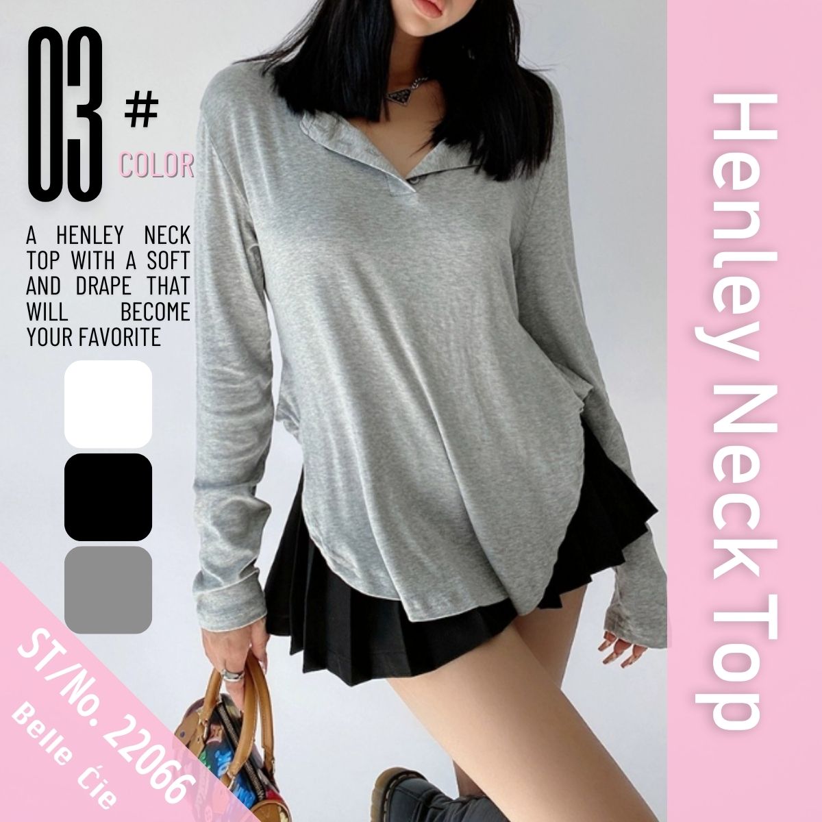 Tops/ヘムラインヘンリーネックトップス ST/No.22066
