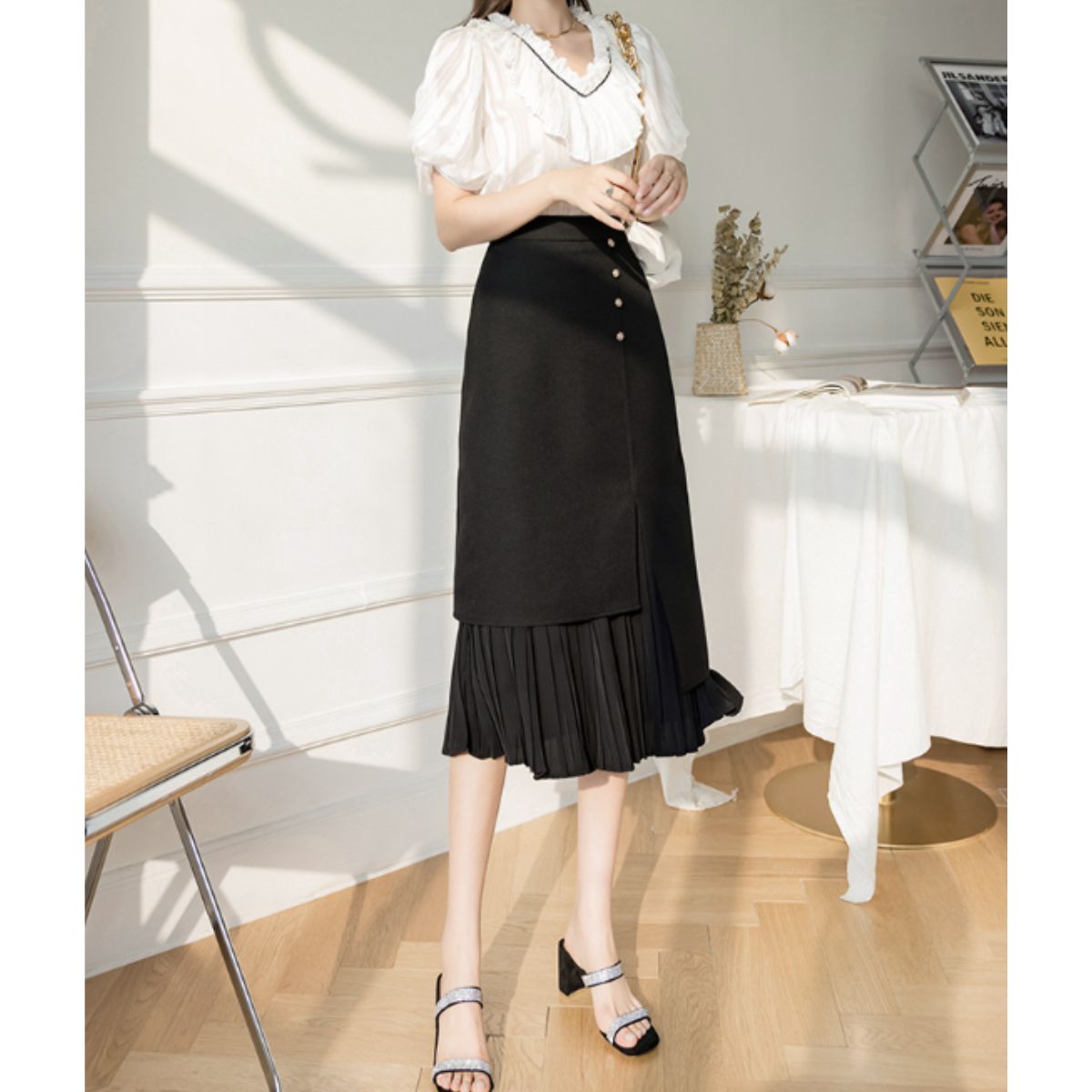 Skirt/アシンメトリー プリーツスカート ST/No.22072