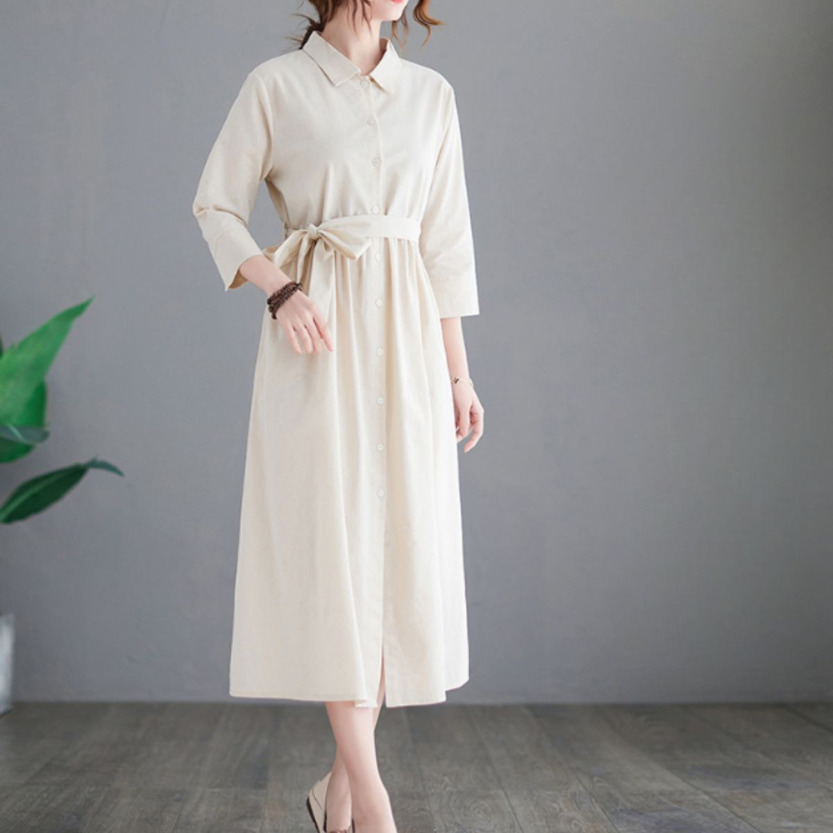 Dress/リネンAラインシャツワンピース ST/No.22080